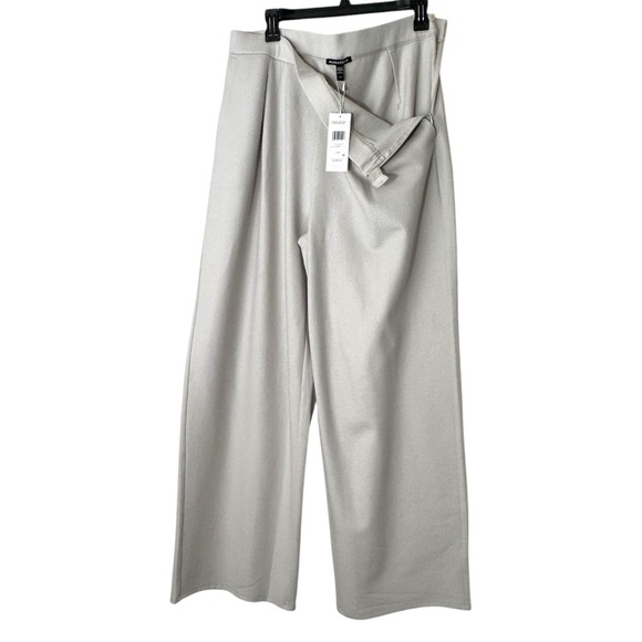 NWT Eileen Fisher Boiled Wool Jersey High Waisted Wide-Leg Pants in Chalk Size L - Picture 7 of 15